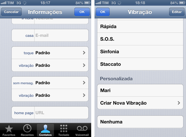 iPhone traz opção de personalização junto com a lista de toques vibratórios (Foto: Lucas da Silva/TechTudo)