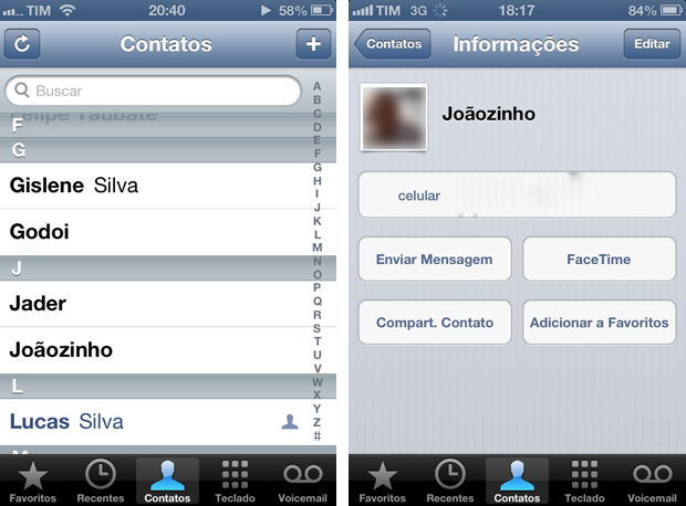 iPhone oferece opção de personalizar toques vibratórios a partir da agenda de contatos (Foto: Lucas da Silva/TechTudo)